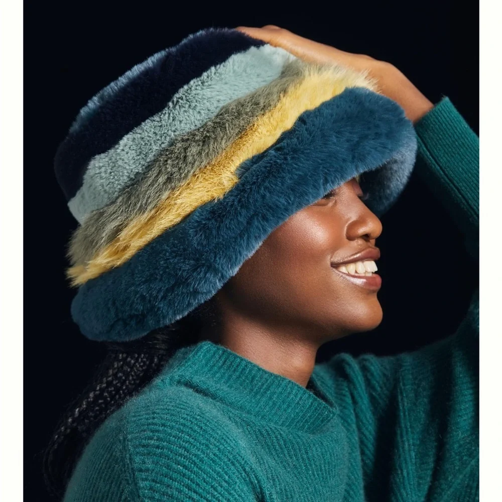New🌟Colorblock Faux Fur Hat